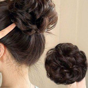 올림머리 가발 똥머리 곱창밴드가발 (파마머리 브라운) DP71527