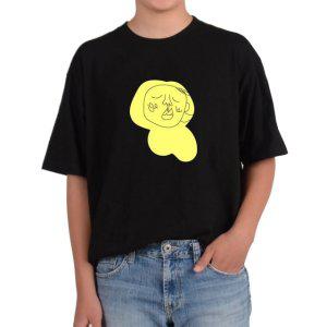 비캔버스BECANVAS 32수2합 피그먼트반팔티 노란바탕에 그린 사람얼굴 스케치작업 미술 모든색상사이즈