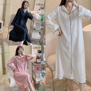 수면잠옷 긴팔 롱 슬립웨어 실내복 원피스 무지