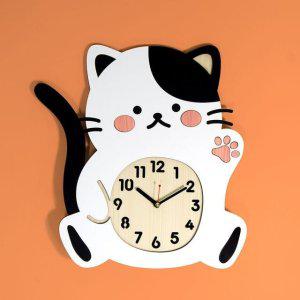고양이벽장식시계 디자인무소음시계 고양이테마벽시계 젖소냥