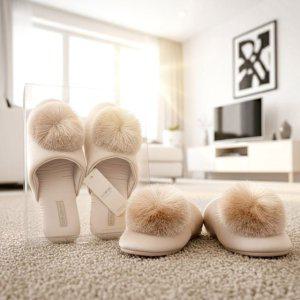 루미에르 새틴 폼폼이 슬리퍼 실내화 핑크 케이스