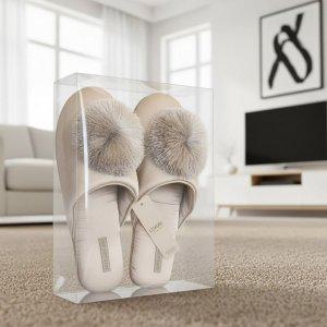 루미에르 새틴 폼폼이 슬리퍼 실내화 그레이 케이스