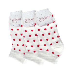 여자 땡땡이 단목양말 흰색 3켤레 발목양말 여성발목