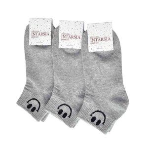 여자 스마일 단목양말 회색 3켤레 발목양말 여성발목