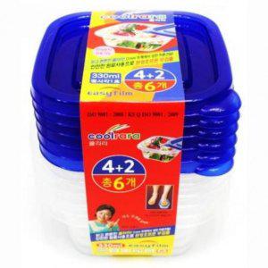 330ml 반찬통 반찬용기 밀폐용기 정사각 주방용품 6P 플라스틱 플라스틱밀폐용기