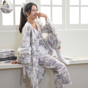 수면잠옷 커플 키즈 여아 초등 잠옷 디오레 긴팔 로브 L 그레이 파자마 여성 홈웨어