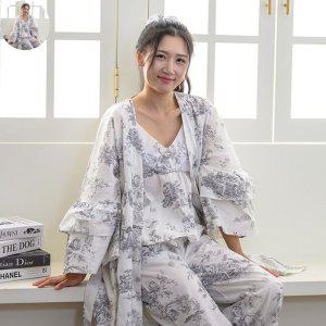 수면잠옷 커플 키즈 여아 초등 잠옷 디오레 긴팔 로브 M 그레이 파자마 여성 홈웨어