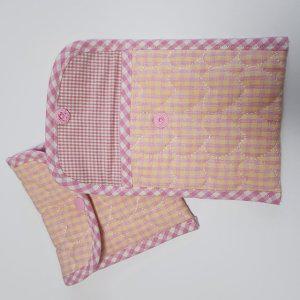 핸드메이드 퀼트 파우치 핑크 체크 하트