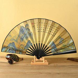 대나무 트렌드 올 검정 동양화 그림 접이식 부채 여름