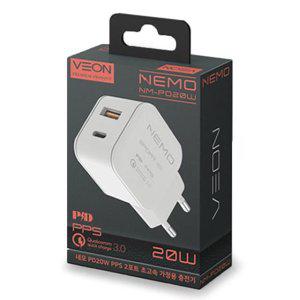 JMds 베온 가정용충전기 네모 PD 20W PPS 듀얼 2포트 초고속 가정용 충전기 (화이트) (케이블미포함)