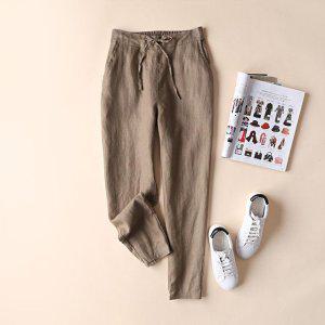 밴딩 쿨 핏 린넨여자바지 리넨바지 여성 브라운