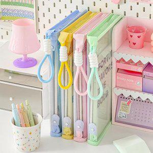 파일홀더 A4반투명 히키스 자율학습 지퍼 클립 파스텔