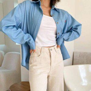 프릴블라우스 청남방 빈티지 카라넥 반팔블라우스