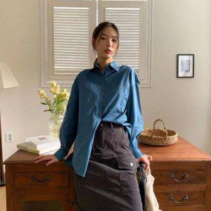 크롭셔츠 첸프에 퍼프블라우스 쉬폰블라우스 반팔