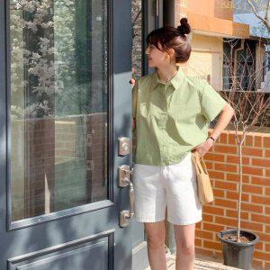 퍼프블라우스 크롭셔츠 반팔블라우스 셔츠 여름블