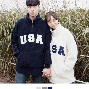 양털아노락 양털집업 반집업 커플시밀러룩 USA