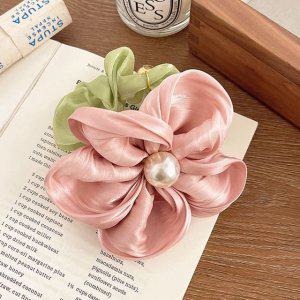 헤어 슈슈 진주 연핑크 클래식 스크런치 머리 곱창