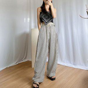 치노 벌룬 와이드 스트라이프 휴가룩 슬랙스 팬츠