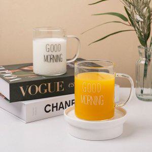 유리컵 굿모닝 투명 손잡이머그 유리잔 물컵 예쁜컵