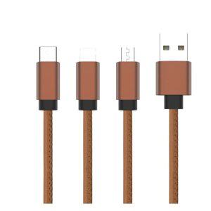 DX 케이블 DC3WAY 브라운 3in1 가죽 고속충전케이블