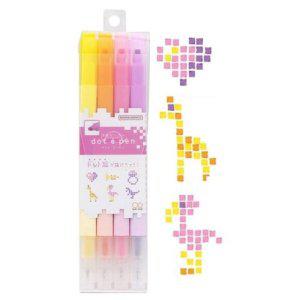 사각마커 도트 트윈펜 4개 A세트 다꾸용펜 형광펜세트 컬러마커 드로잉펜 필기용품세트