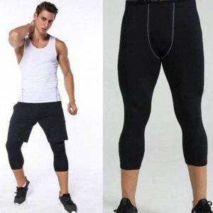 일자바지 타이즈 헬스 7부레깅스 남성 남자바지