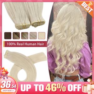 Moretoo-100% 처녀 인모 플랫 실크 웨프트 익스텐션, 10A 등급 더블 드로운 봉제 씨실 플랫 트랙 자연 직조