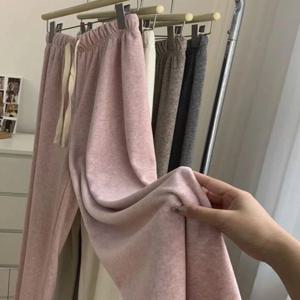 캐시미어 와이드 레그 팬츠 여성용 봄 가을 하이웨이스트 드레이프 소프트 캐주얼 플로어 길이 스트레이트 튜브 트렌디 바지