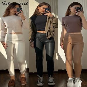 여성용 얇은 플리스 PU 가죽 레깅스, 하이 웨이스트 스트레치, 기본 인조 가죽 바지, 벨벳 블랙, PU 따뜻한 레깅스, 겨울