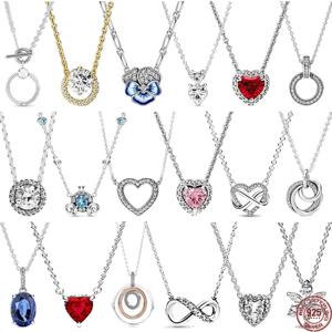 새로운 925 스털링 실버 클래식 눈부신 라운드 하트 모양의 펜던트 목걸이 맞는 원래 판도라 펜던트 DIY 휴일 선물