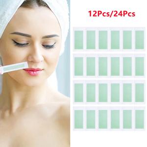 전문 제모 왁스 스트립 왁싱 와이프 스티커, 얼굴 다리 입술 눈썹 다리 팔 바디 제모, 12 개 24 개