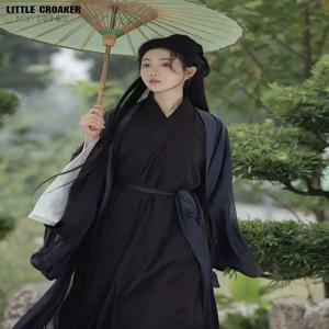 여성용 전통 한복 망토, 스트레이트 프론트 로브, 탑 팬츠 세트, 이너 웨어, 블랙 한푸 코스프레