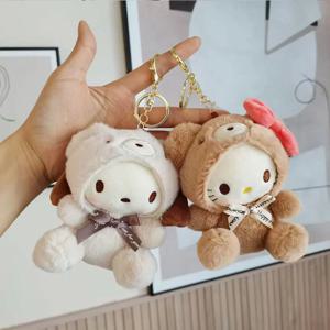 Sanrio 12CM 어린이를위한 귀여운 플러시 키 체인 헬로 키티 펜던트 Kuromi 만화 열쇠 고리 배낭 장식 선물 어린이 장난감