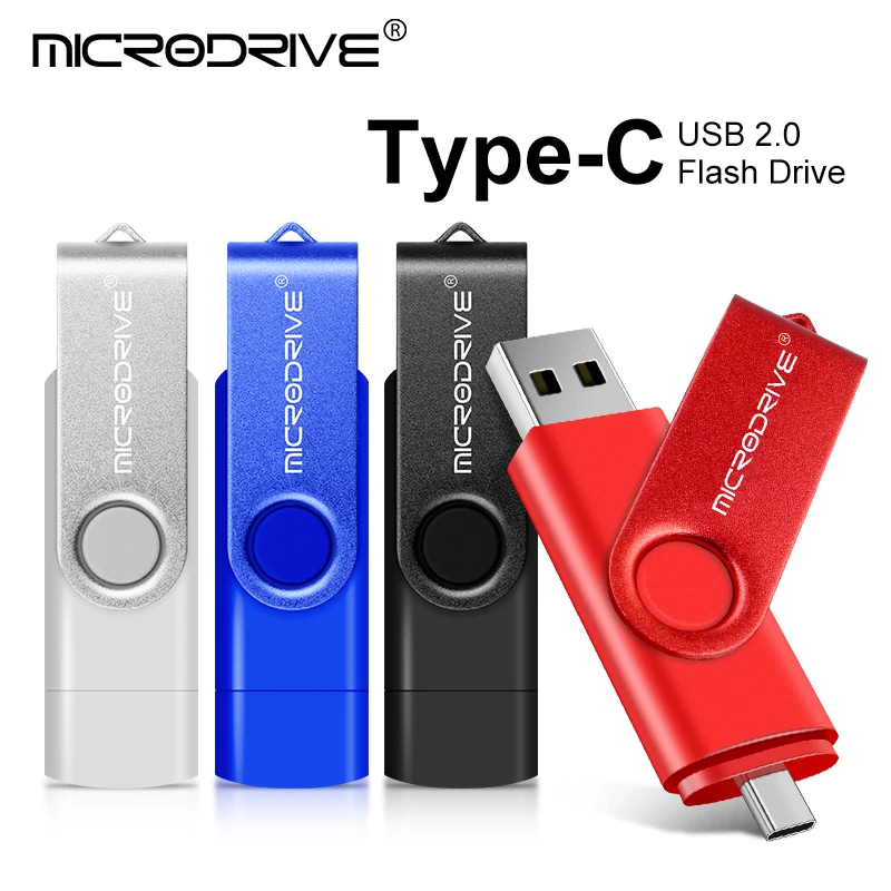 메탈 OTG 2 in 1 펜 드라이브 4GB 8GB 타입 C USB 메모리 스틱 32GB 펜드라이브 64GB 128GB 클레 USB 클레 USB 2.0 플래시 드라이브 메모리아 USB