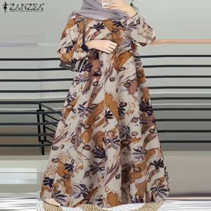 ZANZEA 여성 꽃 프린트 이슬람 드레스 빈티지 긴 소매 Abaya Hijab Sundress 가운 Femme Eid Mubarek 두바이 터키 Vestido