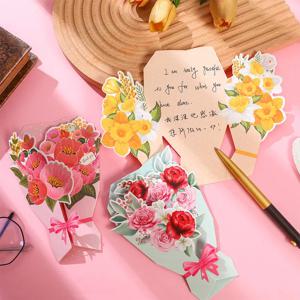 창의적인 카네이션 감사 꽃 엽서, 절묘한 아름다운 인사 카드, 꽃 생일 카드, 스승의 날 생일 선물