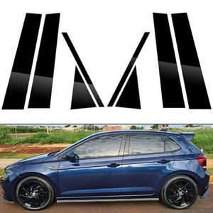 VW Nivus Taigo Polo 5 도어 해치백 2019-2023 창 트림 커버 BC 열 스티커에 맞는 뜨거운 8PCS 세련된 검은 기둥 포스트