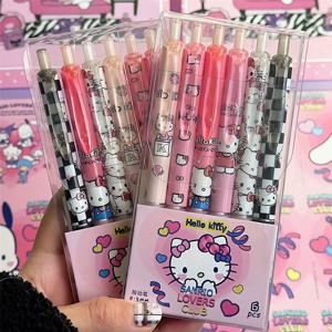 6pcs 만화 젤 펜 헬로 키티 만화 Cinnamoroll Kuromi 빠른 건조 검정 0.5mm 볼펜 학생 문구 용품