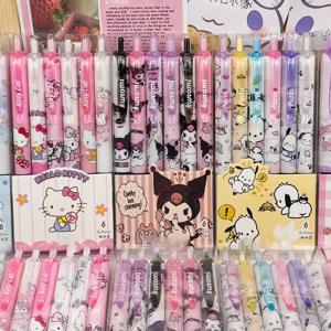 Sanrio 헬로 키티 Kuromi 6pcs 젤 펜 0.5mm 빠른 건조 만화 학교 문구 학생 용품 Kawaii Y2k 선물 세트 Cinnamo