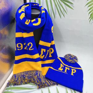 시그마 감마 로 그리스 문자 1922 여학생 클럽 자매 파티 겨울 노란색 파란색 스카프 모자 세트
