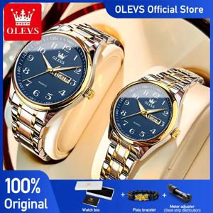 OLEVS 5567 브랜드 커플 쿼츠 시계 연인 날짜를위한 방수 빛나는 손목 시계 남성과 여성의 손목 시계 간단한 패션