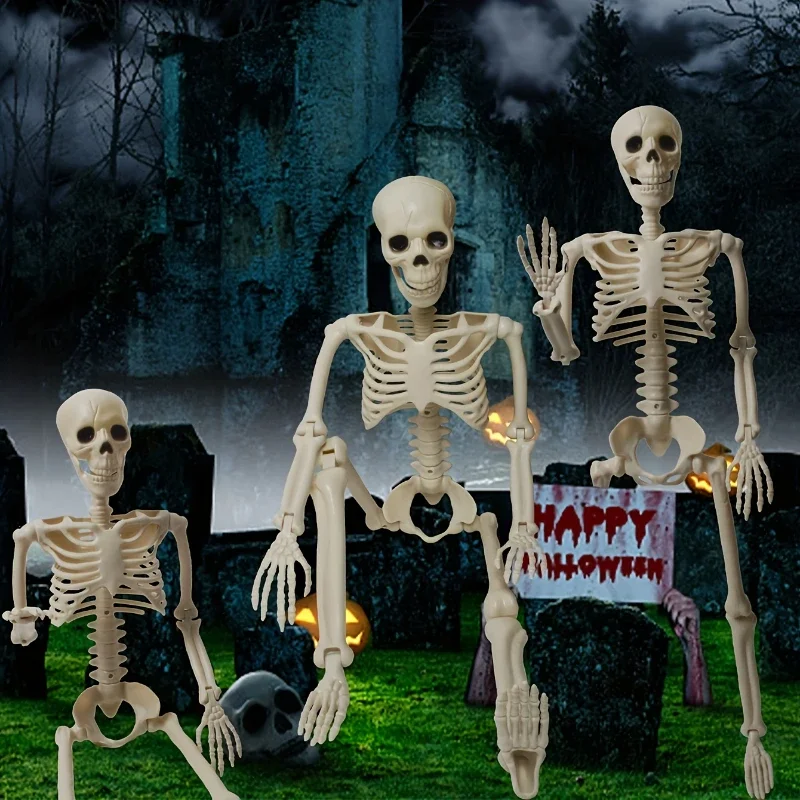 할로윈 인간 모양 해골, 포즈 가능한 해골, 인간 모양 뼈, 할로윈 공포 장식, 유령의 집 공포 소품, 40cm