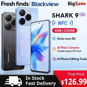 【세계 최초 공개】Blackview SHARK 9 5G 스마트폰 6.67'' HD+ IPS 90Hz 디스플레이 NFC 50MP AI 메인 카메라 GPS 안드로이드 14 모바일 폰