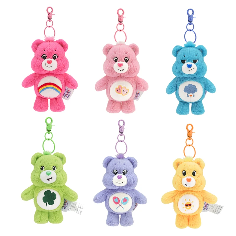 Sanrio 플러시 Kawaii Carebears Rainbown 곰 플러시 애니메이션 취미 장난감 키 체인 가방 펜던트 사운드 인형 크리스마스 생일 선물
