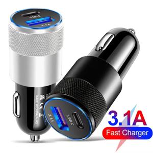 3.1A USB PD 차량용 충전기 유형 C iPhone 용 고속 충전 차량용 전화 어댑터 Xiaomi Huawei 차량용 시가 라이터 빠른 충전기
