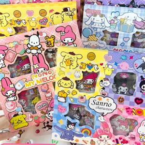100pcs 귀여운 Sanrio 스티커 Kawaii 키즈 소녀 데칼 장난감 투명 마이 멜로디 Kuromi 방수 만화 스티커 생일 선물