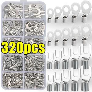 구리 링 포크 터미널 키트 비절연 전기 O/Y 유형 황동 터미널 모음 세트 케이블 와이어 커넥터 압착 스페이드