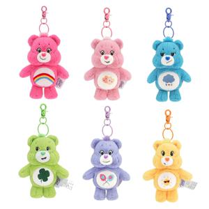 Sanrio 플러시 Kawaii Carebears Rainbown 곰 플러시 애니메이션 취미 장난감 키 체인 가방 펜던트 사운드 인형 크리스마스 생일 선물