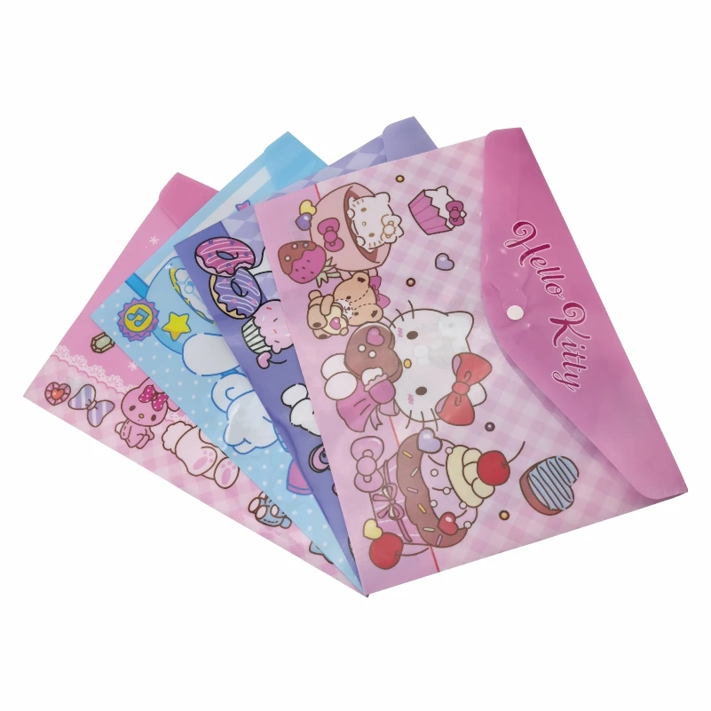 애니메이션 Sanrio 헬로 키티 Kuromi 만화 A4 문서 가방 두꺼운 스냅 정보 가방 귀여운 학생 폴더 튜토리얼 보관 가방