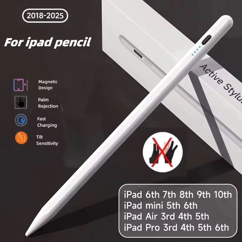 2018-2025 iPad 6/7/8/9/10, mini 5/6,Air3/4/5, pro 11/12용 손바닥 거부 기울기 감도 스타일러스 펜이 포함된 Apple Pencil 2 1용